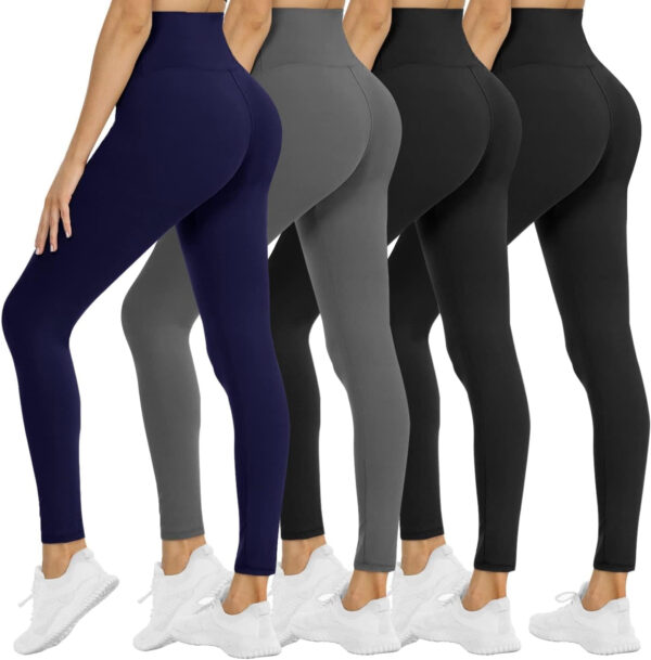 NexiEpoch 4 Pack Leggings for Women - High Waisted Tummy Control Soft Black Capri Yoga Pants with Pockets for Workout