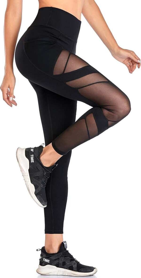 Women's Mesh High Waist Leggings Yoga Pants with Pockets Tummy Control 4 Way Stretch Workout Yoga Leggings
