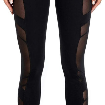 Women's Mesh High Waist Leggings Yoga Pants with Pockets Tummy Control 4 Way Stretch Workout Yoga Leggings