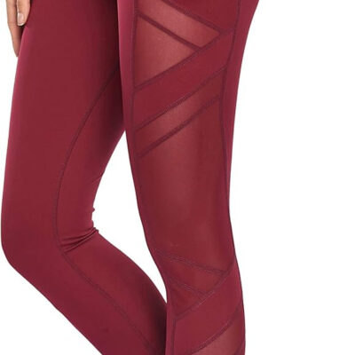 Women's Mesh High Waist Leggings Yoga Pants with Pockets Tummy Control 4 Way Stretch Workout Yoga Leggings