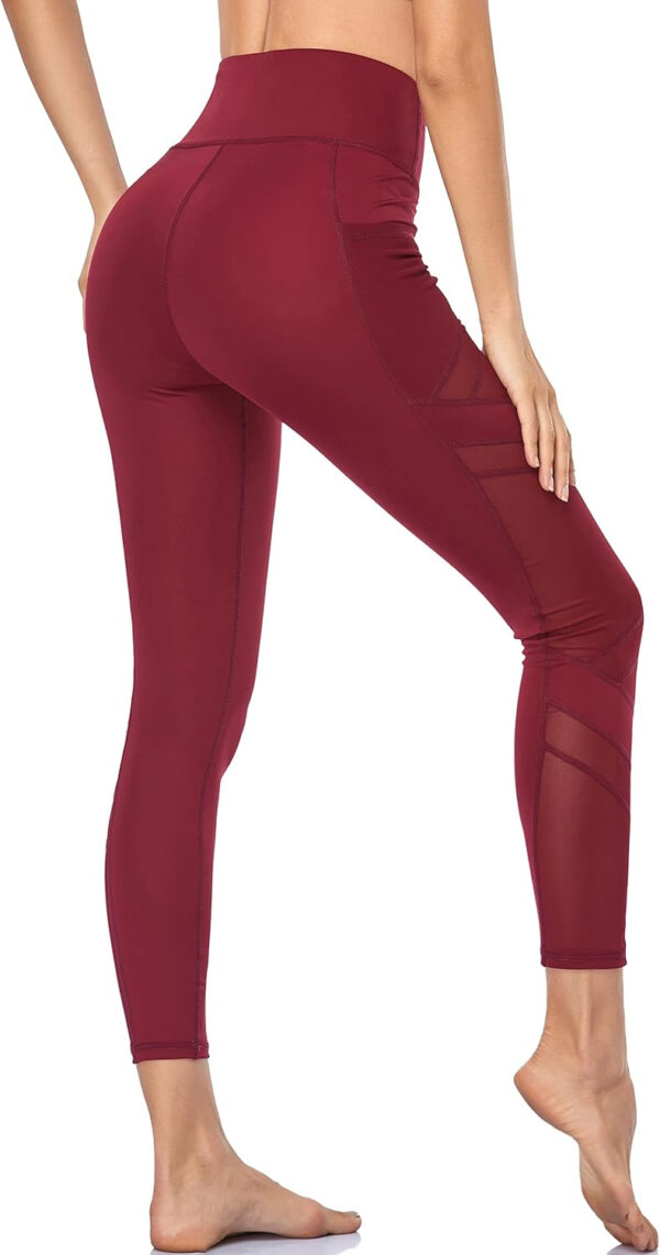 Women's Mesh High Waist Leggings Yoga Pants with Pockets Tummy Control 4 Way Stretch Workout Yoga Leggings