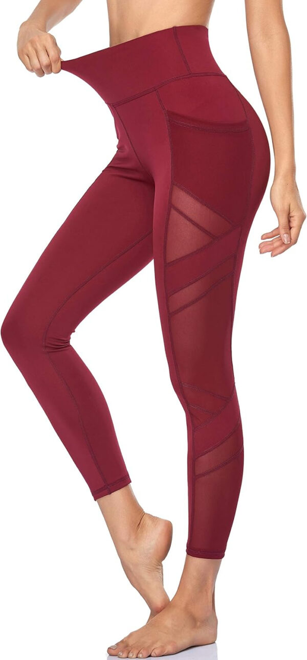 Women's Mesh High Waist Leggings Yoga Pants with Pockets Tummy Control 4 Way Stretch Workout Yoga Leggings