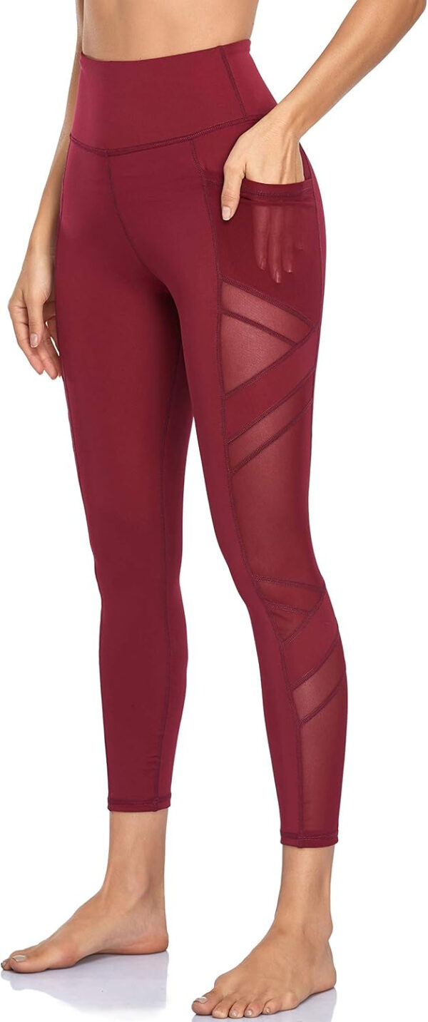 Women's Mesh High Waist Leggings Yoga Pants with Pockets Tummy Control 4 Way Stretch Workout Yoga Leggings