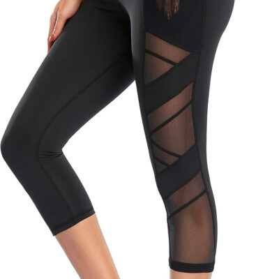 Women's Mesh High Waist Leggings Yoga Pants with Pockets Tummy Control 4 Way Stretch Workout Yoga Leggings
