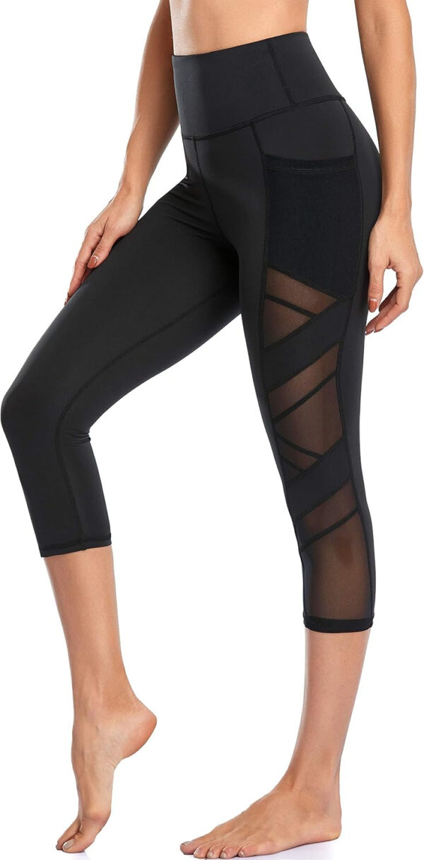 Women's Mesh High Waist Leggings Yoga Pants with Pockets Tummy Control 4 Way Stretch Workout Yoga Leggings