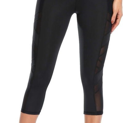 Women's Mesh High Waist Leggings Yoga Pants with Pockets Tummy Control 4 Way Stretch Workout Yoga Leggings