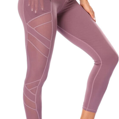 Women's Mesh High Waist Leggings Yoga Pants with Pockets Tummy Control 4 Way Stretch Workout Yoga Leggings