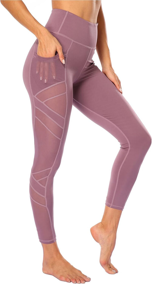 Women's Mesh High Waist Leggings Yoga Pants with Pockets Tummy Control 4 Way Stretch Workout Yoga Leggings