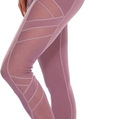 Women's Mesh High Waist Leggings Yoga Pants with Pockets Tummy Control 4 Way Stretch Workout Yoga Leggings