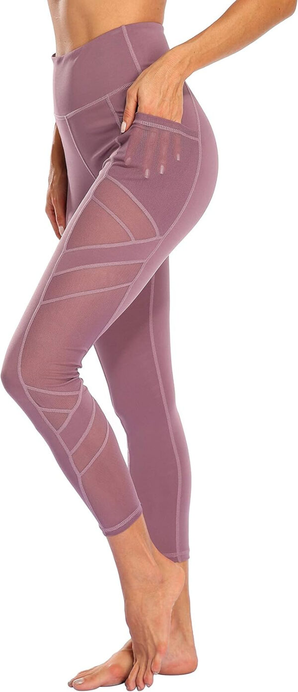 Women's Mesh High Waist Leggings Yoga Pants with Pockets Tummy Control 4 Way Stretch Workout Yoga Leggings