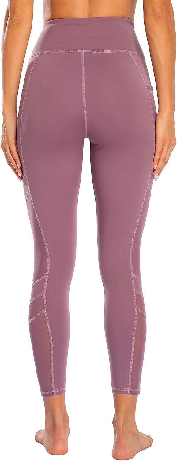 Women's Mesh High Waist Leggings Yoga Pants with Pockets Tummy Control 4 Way Stretch Workout Yoga Leggings