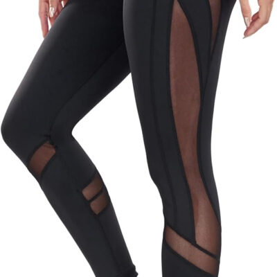 Women's Mesh High Waist Leggings Yoga Pants with Pockets Tummy Control 4 Way Stretch Workout Yoga Leggings