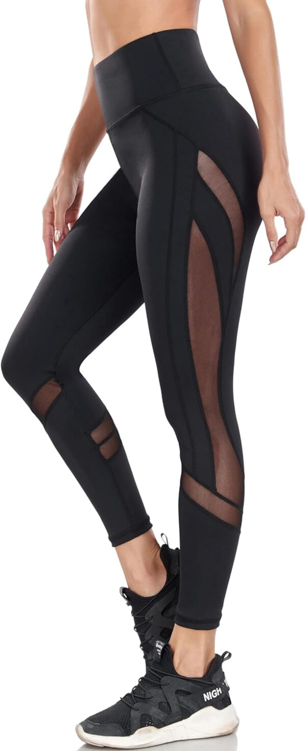 Women's Mesh High Waist Leggings Yoga Pants with Pockets Tummy Control 4 Way Stretch Workout Yoga Leggings