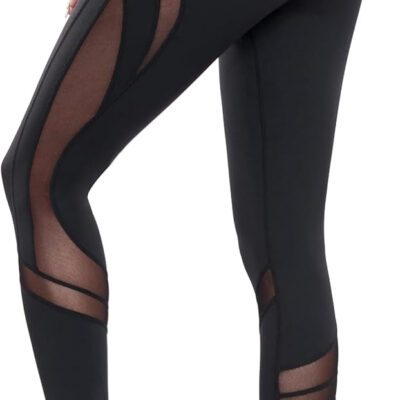 Women's Mesh High Waist Leggings Yoga Pants with Pockets Tummy Control 4 Way Stretch Workout Yoga Leggings