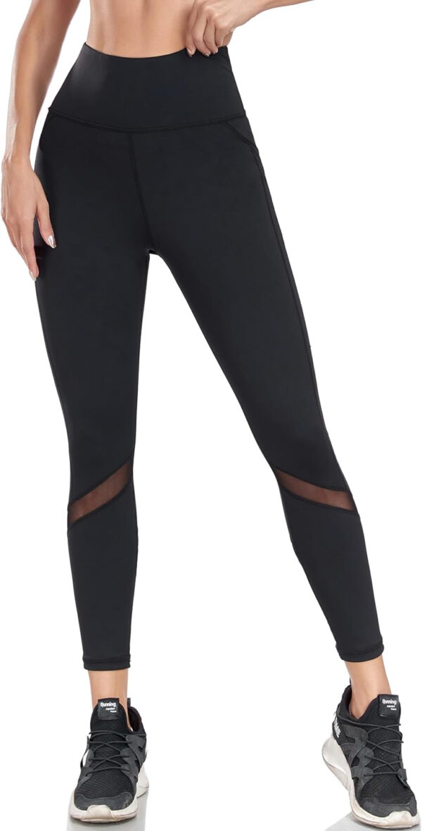 Women's Mesh High Waist Leggings Yoga Pants with Pockets Tummy Control 4 Way Stretch Workout Yoga Leggings