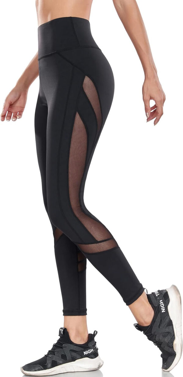 Women's Mesh High Waist Leggings Yoga Pants with Pockets Tummy Control 4 Way Stretch Workout Yoga Leggings