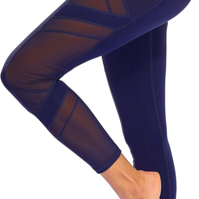 Women's Mesh High Waist Leggings Yoga Pants with Pockets Tummy Control 4 Way Stretch Workout Yoga Leggings