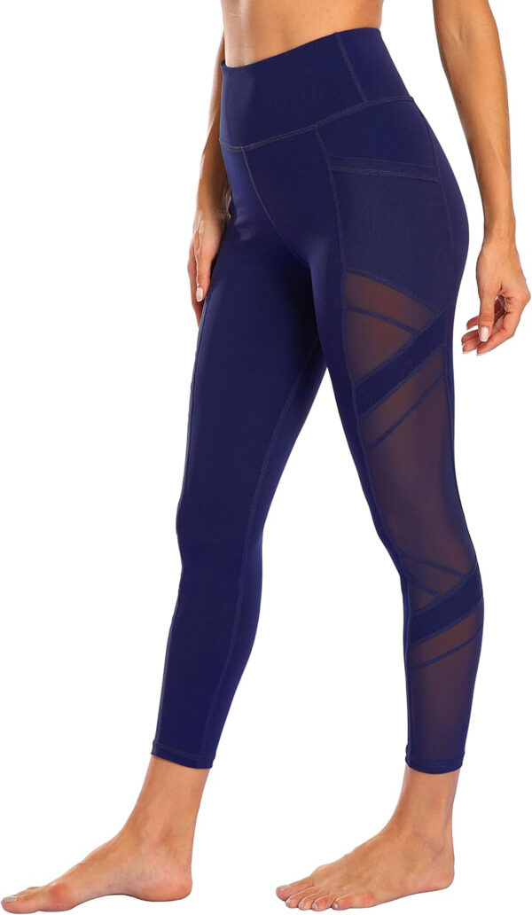 Women's Mesh High Waist Leggings Yoga Pants with Pockets Tummy Control 4 Way Stretch Workout Yoga Leggings