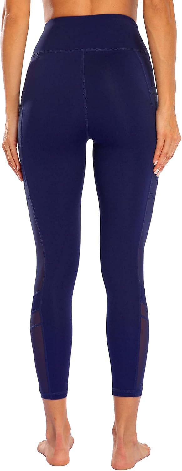Women's Mesh High Waist Leggings Yoga Pants with Pockets Tummy Control 4 Way Stretch Workout Yoga Leggings