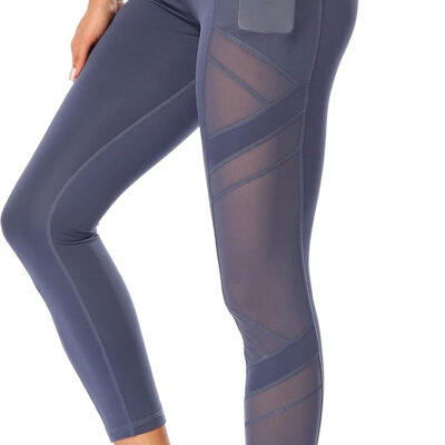 Women's Mesh High Waist Leggings Yoga Pants with Pockets Tummy Control 4 Way Stretch Workout Yoga Leggings