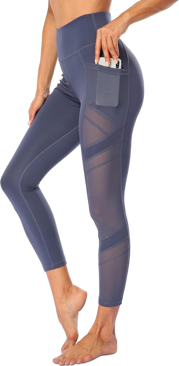 Women's Mesh High Waist Leggings Yoga Pants with Pockets Tummy Control 4 Way Stretch Workout Yoga Leggings