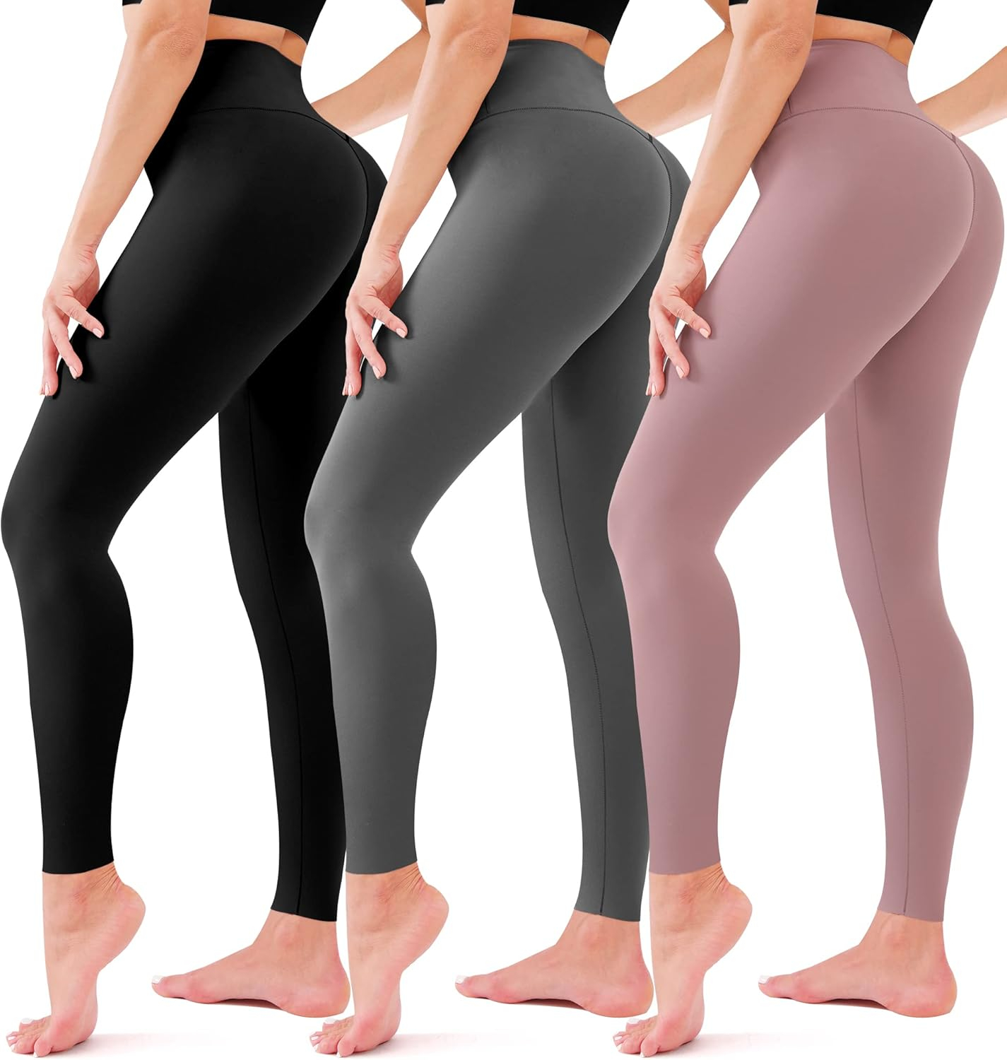3 Pack Leggings for Women-No See-Through High Waisted Tummy Control Yoga Pants Workout Running Legging