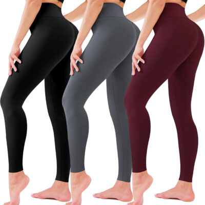 3 Pack Leggings for Women-No See-Through High Waisted Tummy Control Yoga Pants Workout Running Legging