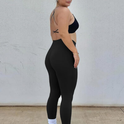 YEOREO Leggings for Women Hidden Scrunch High Waisted Yoga Pants V Cross Tummy Control Craze Compression Workout