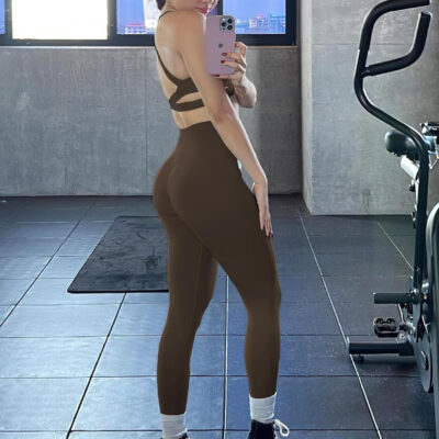 YEOREO Leggings for Women Hidden Scrunch High Waisted Yoga Pants V Cross Tummy Control Craze Compression Workout