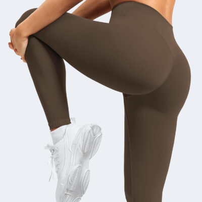 YEOREO Leggings for Women Hidden Scrunch High Waisted Yoga Pants V Cross Tummy Control Craze Compression Workout