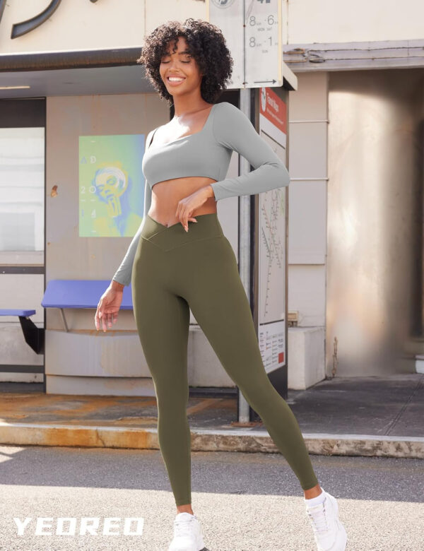 YEOREO Leggings for Women Hidden Scrunch High Waisted Yoga Pants V Cross Tummy Control Craze Compression Workout