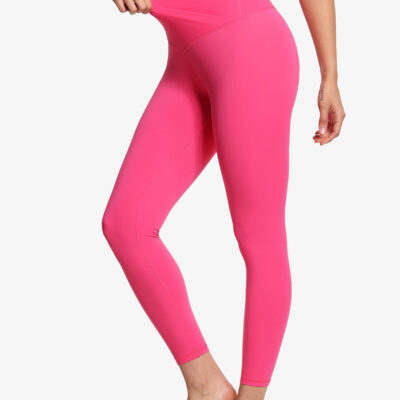 THE GYM PEOPLE Womens' V Cross Waist Yoga Leggings with High Waisted Tummy Control