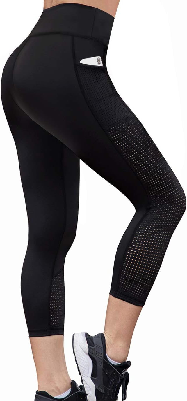 RAYPOSE Womens Workout Leggings for Women with Pockets Plus Size Gym High Waist Capri Yoga Pants Women with Mesh Cut Out