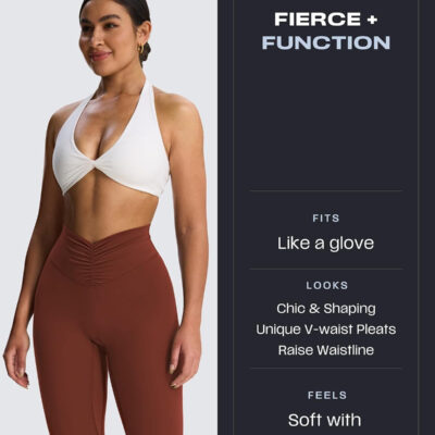 Aoxjox High Waisted Workout Leggings for Women Hidden Scrunch V Waist Front Illusion Ruched Athletic Yoga Pants 26"
