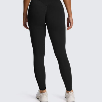 Aoxjox High Waisted Workout Leggings for Women Hidden Scrunch V Waist Front Illusion Ruched Athletic Yoga Pants 26"