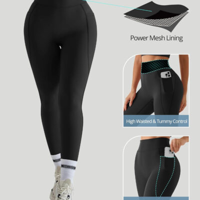 MOOSLOVER Women Workout Leggings with Pockets Compression Runnings Yoga Pants High Waisted Tummy Control Athletic Leggings