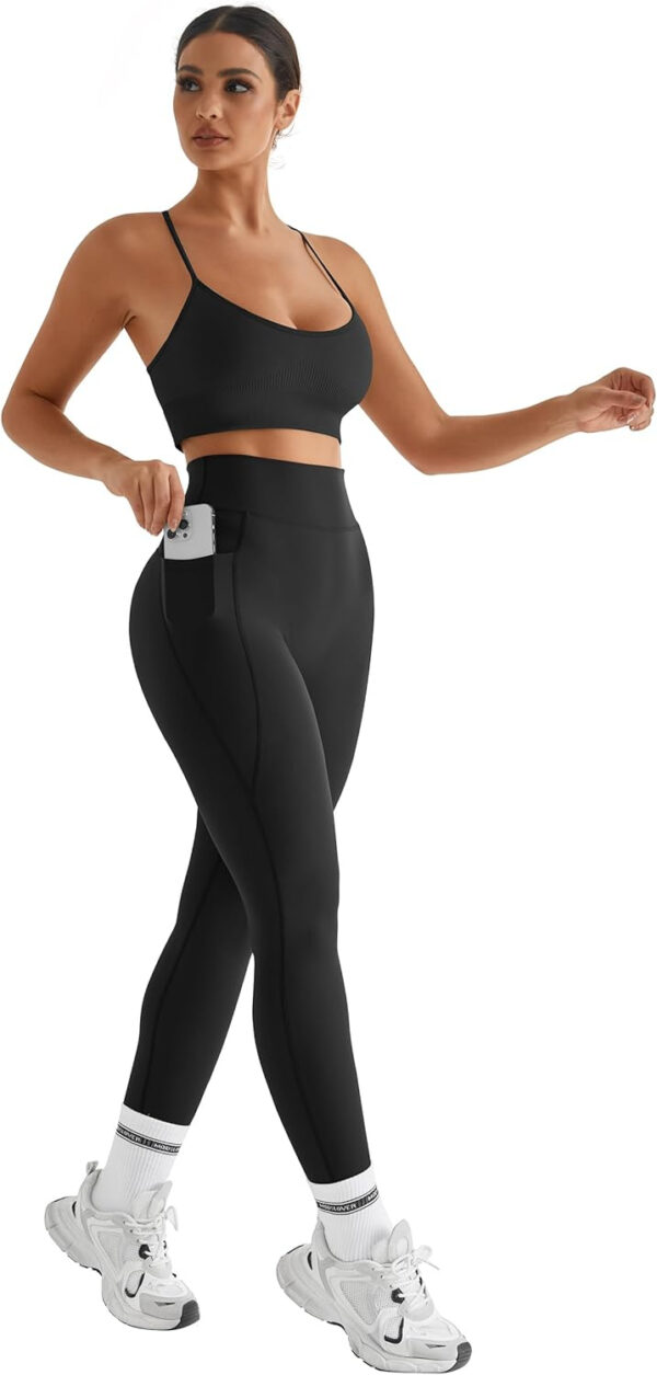 MOOSLOVER Women Workout Leggings with Pockets Compression Runnings Yoga Pants High Waisted Tummy Control Athletic Leggings