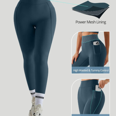 MOOSLOVER Women Workout Leggings with Pockets Compression Runnings Yoga Pants High Waisted Tummy Control Athletic Leggings