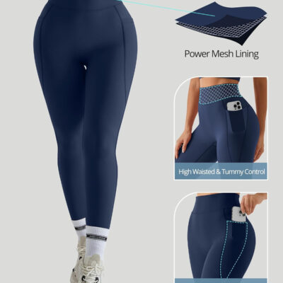 MOOSLOVER Women Workout Leggings with Pockets Compression Runnings Yoga Pants High Waisted Tummy Control Athletic Leggings