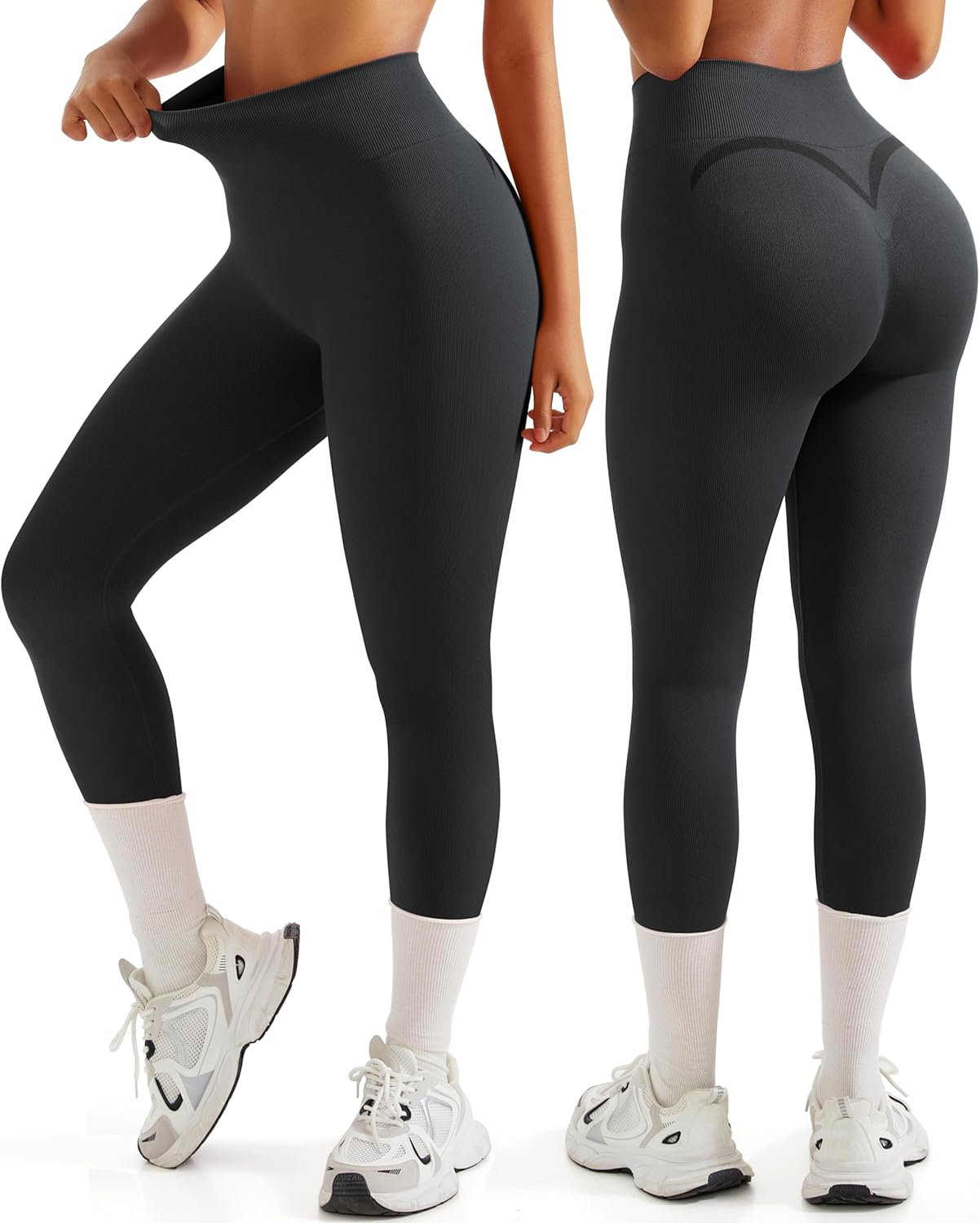 OMKAGI Smile Butt Lifting Workout Leggings for Women High Waisted Seamless Compression Yoga Pants