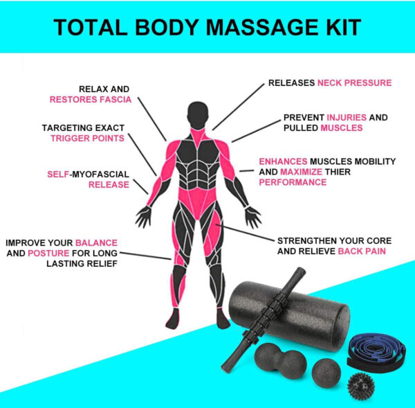 689c4d83aac12c387a074fce0451e0a9140d2f7bf54c18dab11fb.jpg Foam Roller Set - High Density Back Roller, Muscle Roller Stick,2 Foot Fasciitis Ball, Stretching Strap, Massager Ball for Whole Body Physical Therapy & Exercise, Yoga, Back Pain, Leg, Deep Tissue