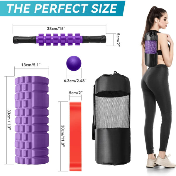 5 in1 Foam Roller Set for Deep Tissue Muscle Massage, High Density Fitness Exercise Foam Roller, Massage Roller, Massage Ball, Resistance Band, for Whole Body (Black)