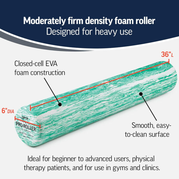 OPTP PRO-ROLLER Standard Density Foam Roller - Durable Roller for Back Massage, Deep Tissue Foam Roller Exercises, Stretching, Fitness, Yoga and Pilates - 36 Inches by 6 Inches, Blue