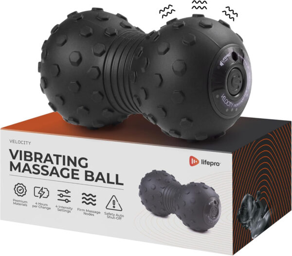 Lifepro 4-Speed Vibrating Massage Ball - Peanut Massager and Vibrating Foam Roller for Fitness, Mobility, and Relaxation - Compact and Portable Design