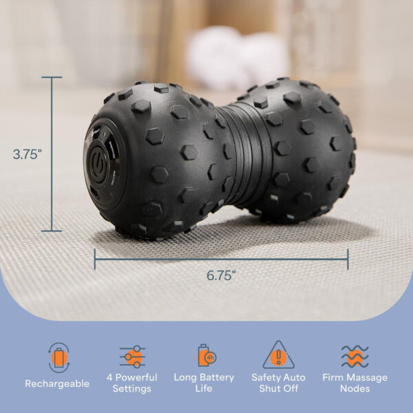 Lifepro 4-Speed Vibrating Massage Ball - Peanut Massager and Vibrating Foam Roller for Fitness, Mobility, and Relaxation - Compact and Portable Design