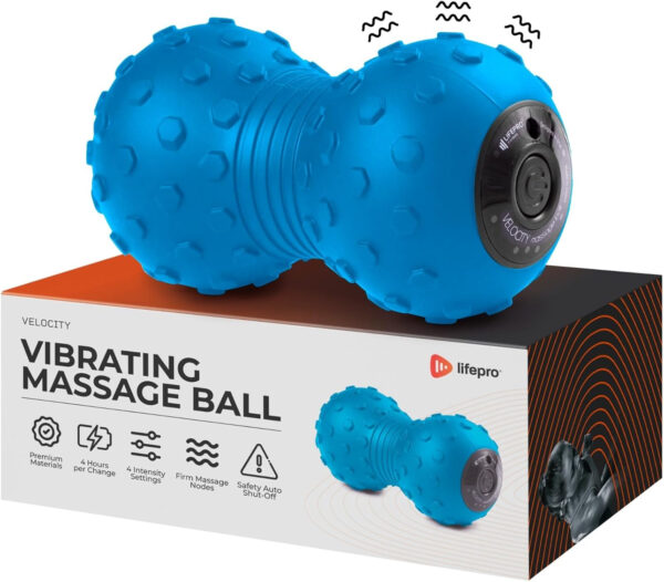 Lifepro 4-Speed Vibrating Massage Ball - Peanut Massager and Vibrating Foam Roller for Fitness, Mobility, and Relaxation - Compact and Portable Design