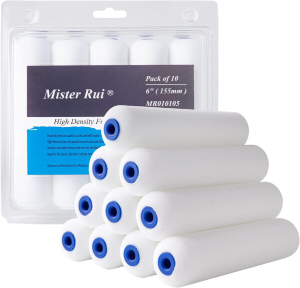 689c5231411062aa9a0cf952465598895f2510272a01649c82acc.jpg Mister Rui 10 Pack 4 Inch High Density Foam Paint Roller Covers - Small Mini Rollers for Painting Walls, Cabinets, Cupboards, Doors