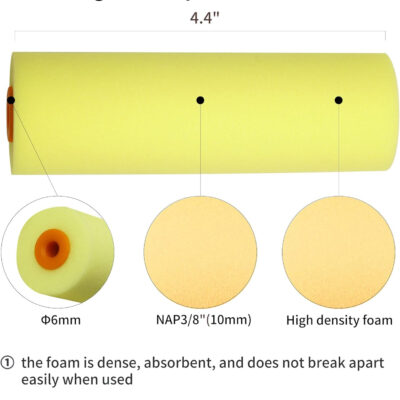 VOOMEY Mini Paint Roller Covers，High Density Foam Paint Roller，4 Inch Foam Roller Paint, 24 Pack,Fits All Flat Surfaces, Including Kitchen Cabinets, Doors, Tables, Etc.