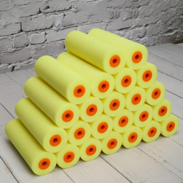 VOOMEY Mini Paint Roller Covers，High Density Foam Paint Roller，4 Inch Foam Roller Paint, 24 Pack,Fits All Flat Surfaces, Including Kitchen Cabinets, Doors, Tables, Etc.