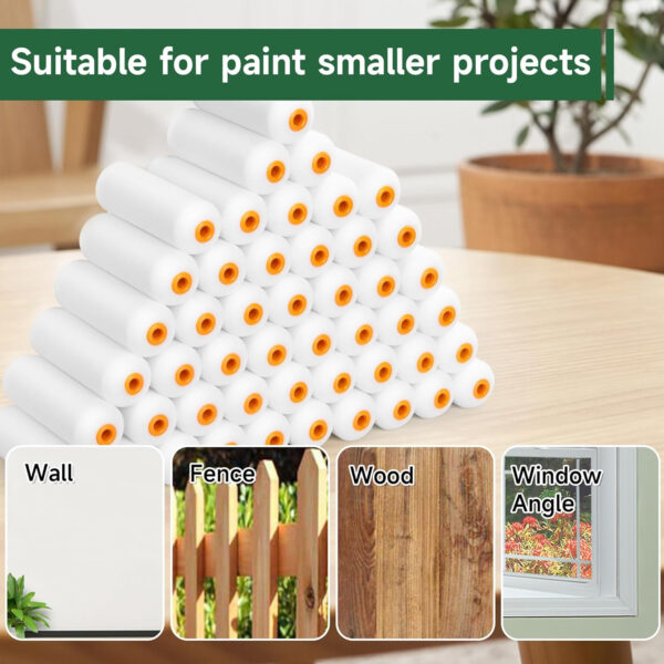 VOOMEY Mini Paint Roller Covers，High Density Foam Paint Roller，4 Inch Foam Roller Paint, 24 Pack,Fits All Flat Surfaces, Including Kitchen Cabinets, Doors, Tables, Etc.